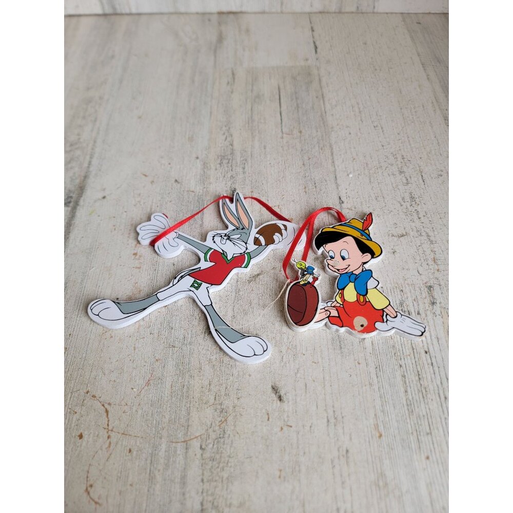 Vintage wooden bugs bunny Pinocchio ornament Xmas set‎